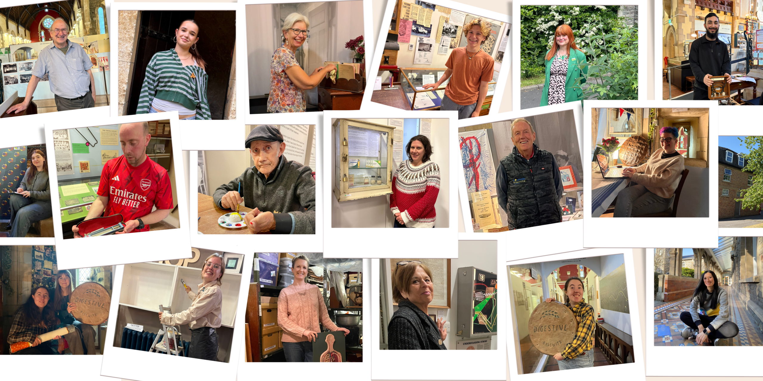 Collage of photos showing volunteers at Glenside Hospital Museum in Fishponds, Bristol