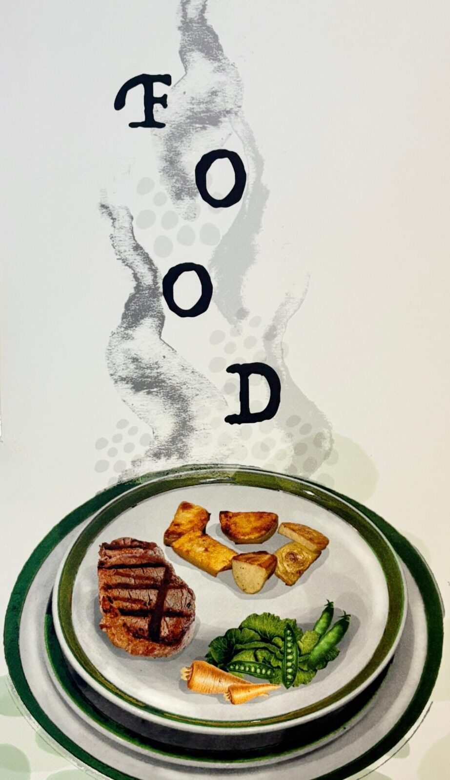 Food wall graphic at Glenside Hospital Museum showing a plate of food with meat and vegetables