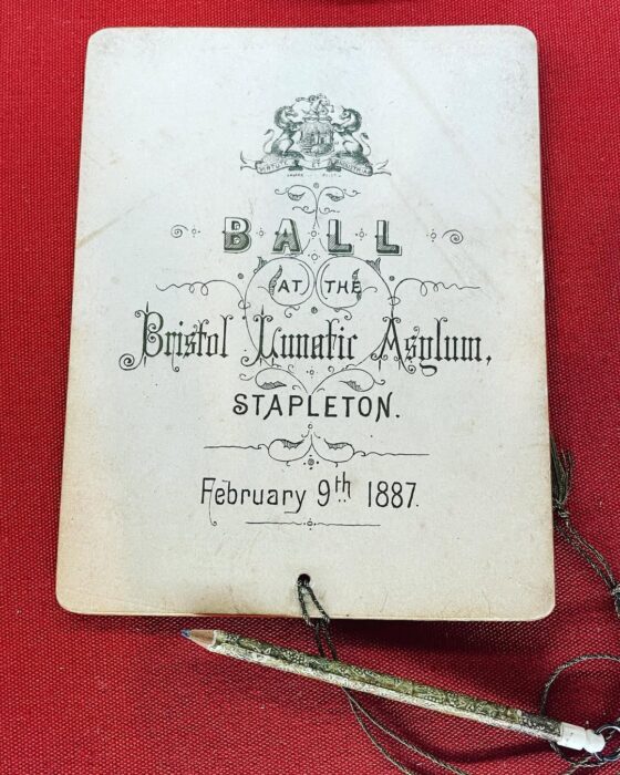 Bristol Lunatic Asylum in Stapleton, ball invitation card for February 8th 1887