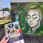 A leaflet for a free walking trail in Fishponds, Bristol during Bristol Walk Fest, graffiti covered building at former Glenside Hospital