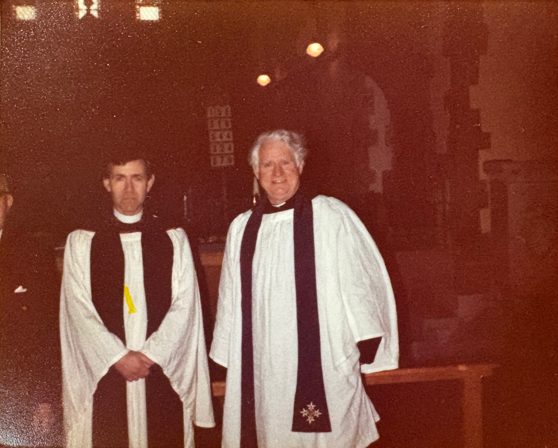 Richard Meredith-Jones on the right hand side, pictured with another vicar at Glenside Hospital chapel
