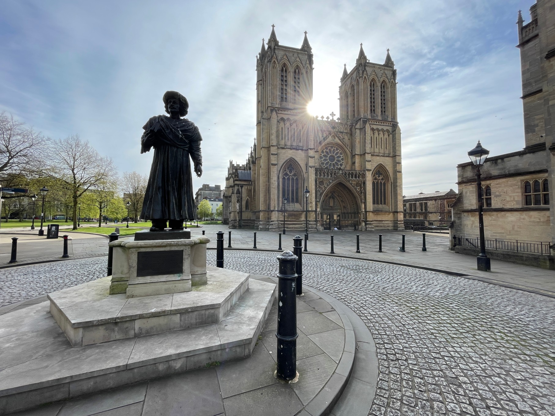 Rajah Ram Mohun Roy statue on College Green, Bristol Cathedral in background