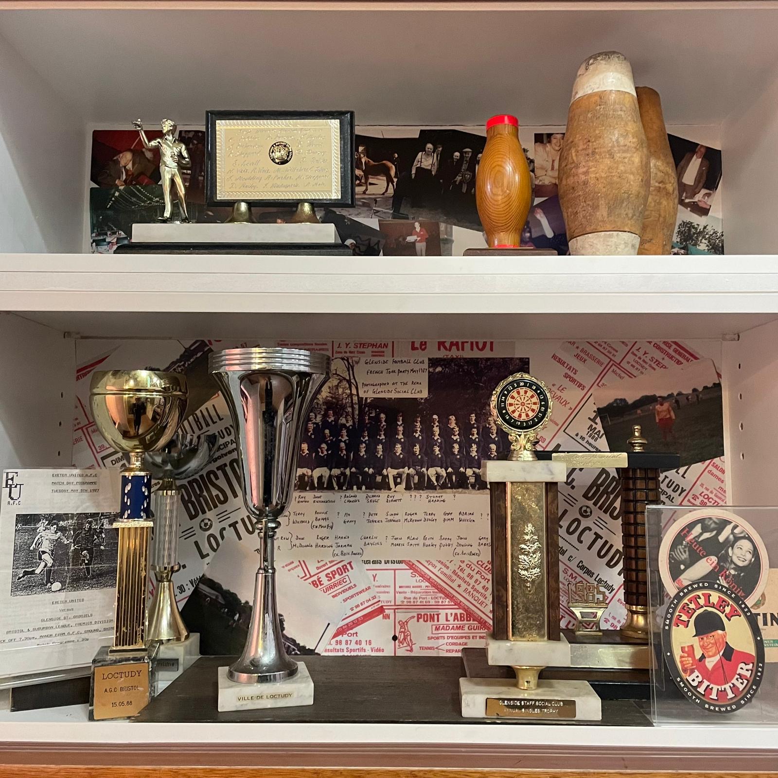 A collection of trophies at Glenside Hospital Museum in Fishponds, Bristol. Commemorating the hospital's old social club for staff and patients to enjoy a drink and sport teams